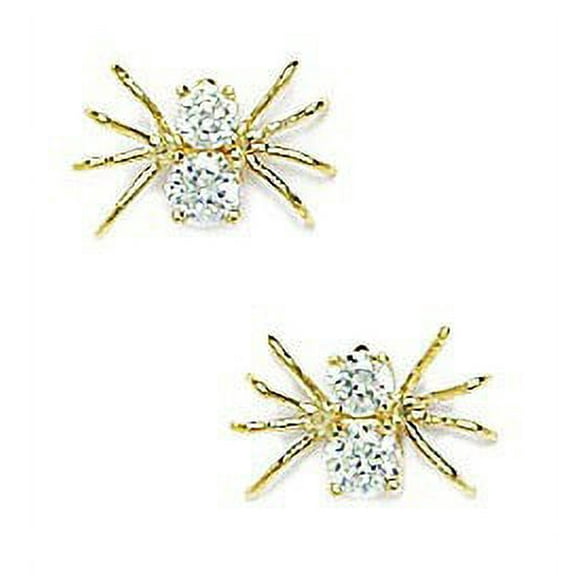 14k Yellow Gold Cubic Zirconia Medium Spider Fancy Post Earrings - Measures 8x11mm