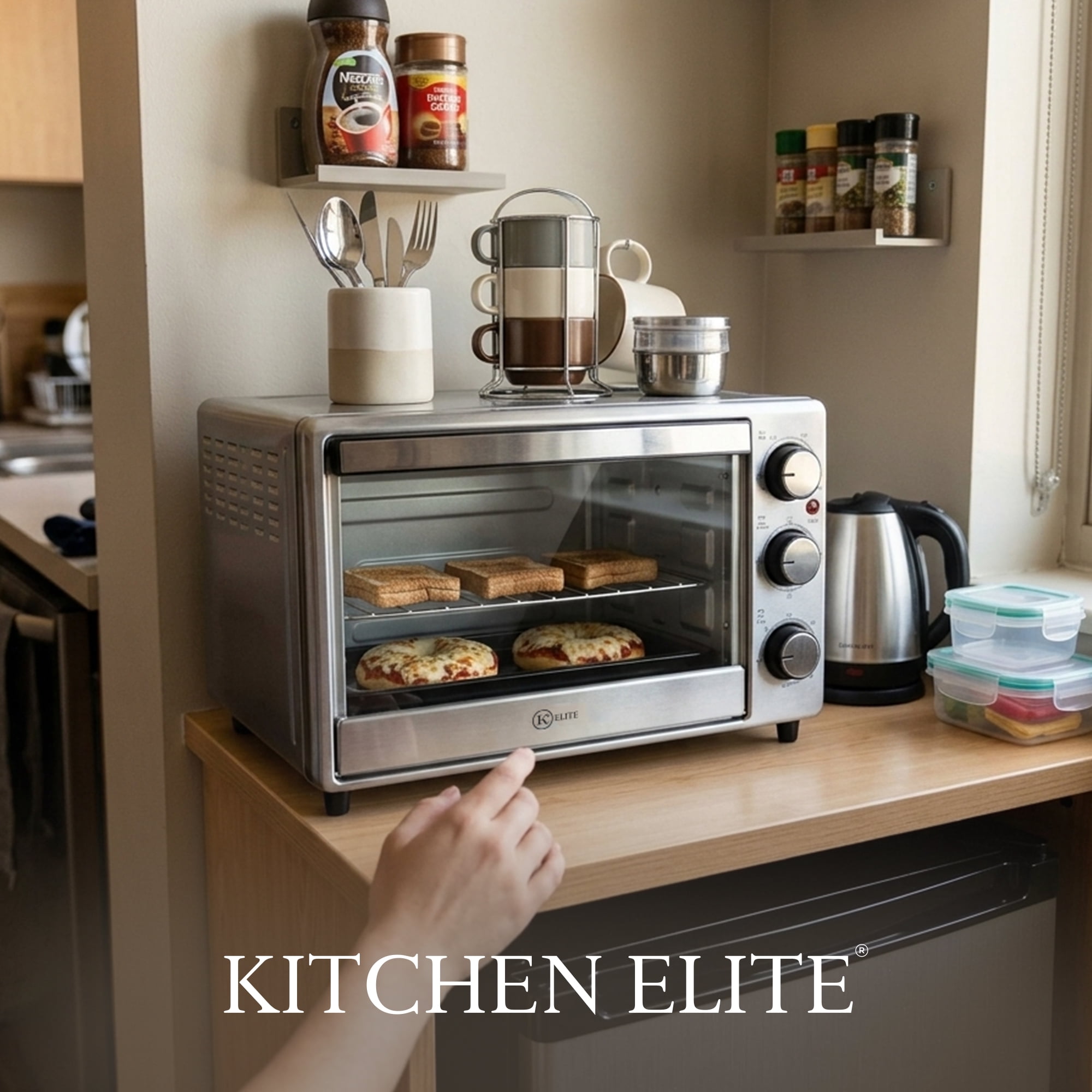 Kitchen Elite 6-Slice Compact Countertop Toaster Oven with Stainless Steel Tray