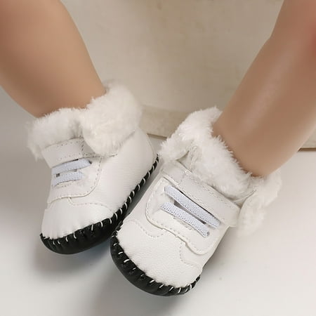 

Akiihool Baby Girl Booties Unisex Warm Fur Lining Soft Boots Non Skid Socks Toddler Crib Shoes (White 12ï¼2ï¼)