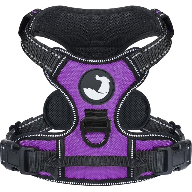 HAHDAXIA Anti Pull Dog Harness for Large Dogs, Reflective Soft Padded Dog Harnesses, Adjustable, Breathable Chest Harness with Safe Easy Control Handle, Black, L