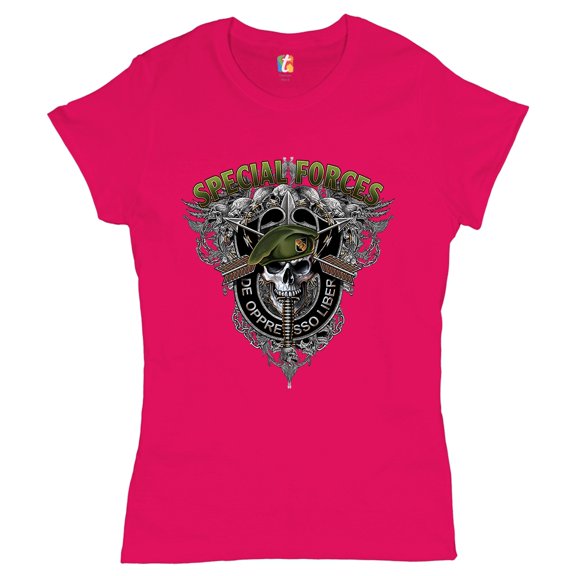 Tee Hunt Special Forces De Oppresso Liber T-Shirt US Military Green Berets Women's T-Shirt Tee, Pink, Medium