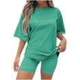 thumbnail image 2 of Tejiojio Essentials Short Sleeve Clearance Lady's Summer T-Shirt Women Fashion Casual Summer Printing O-Neck Top And Shorts Set, 2 of 6