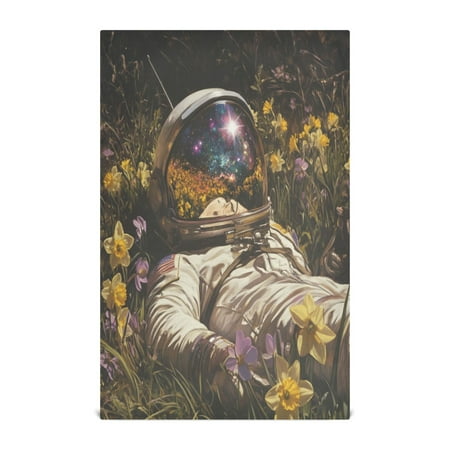 

WOBOGO Astronauts in The Sea Of Flowers Kitchen Towel 1 Piece Large Cotton Dishcloth Premium Absorbency Set with Hanging Loop