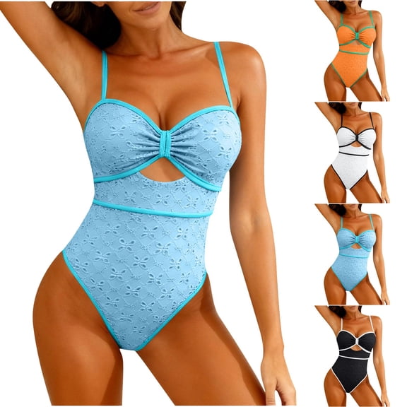 BiZtdJrK One Piece Cute Swimsuit for Women Cutout Eyelet Adjustable Straps Fashion Summer Swimwear Tummy Control Bathing Suits Orange S