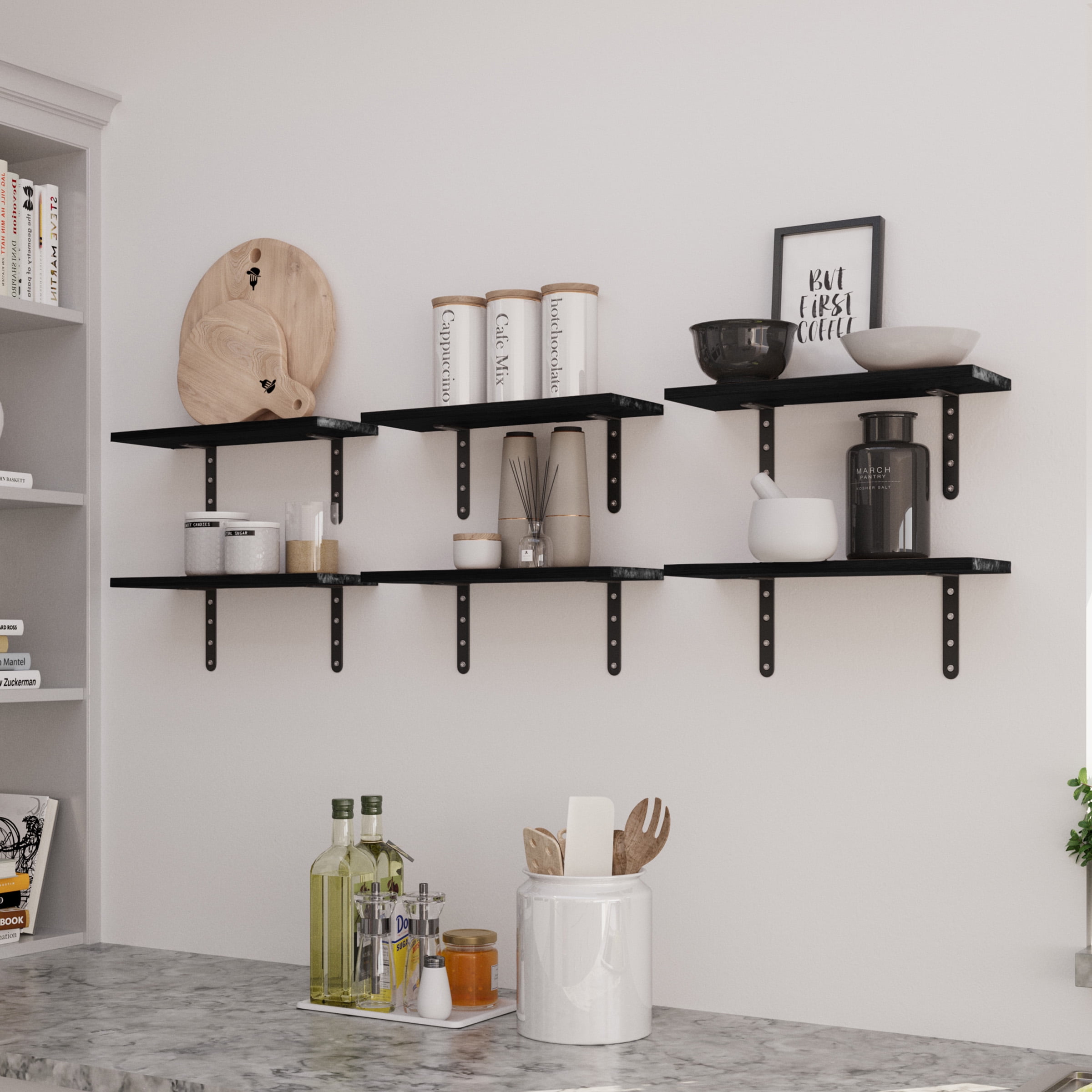 Lavish Home Set of 6 Floating Shelves for Living Room, Bedroom, or Bathroom