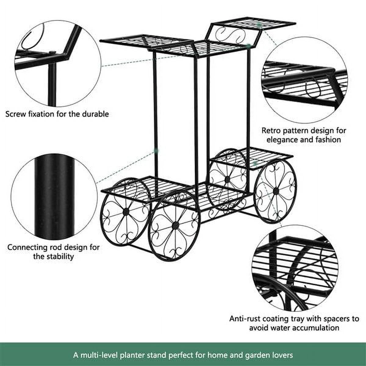 Modern Black Metal 6-Pot Detachable Plant Stand - Indoor/Outdoor Garden Patio Deck Display Rack