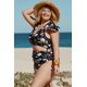 thumbnail image 2 of ABPHQTO Bikini de cintura alta con estampado floral y mangas acampanadas de talla grande azul para mujer, 2 of 5