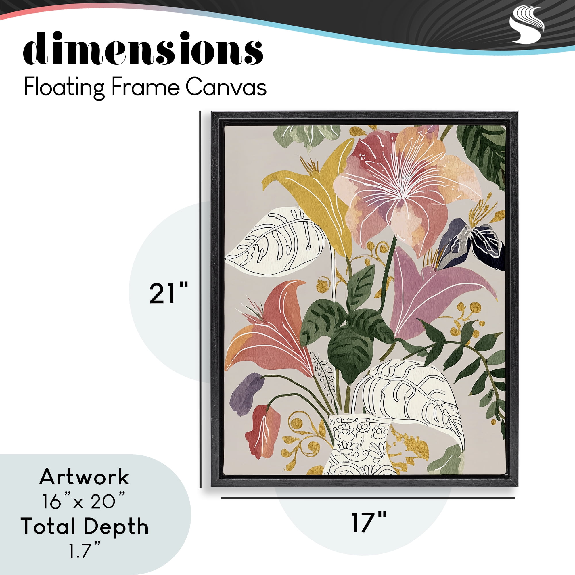 Playful Flower Bouquet Black Framed Floater Canvas Wall Art, design by Annabelle Hall