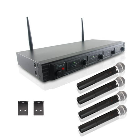 Pyle PDWM4520 - Wireless Microphone System, UHF Quad Channel Fixed Frequency, Rack Mountable, Includes (4) Handheld (Best 4 Channel Wireless Microphone System)