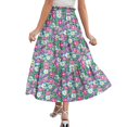 thumbnail image 4 of Floral Midi Skirt for Women Summer Comfy Tiered Elastic High Waisted Skirts Vacation A-Line Flowy Swing Long Skirts Light Green M, 4 of 6