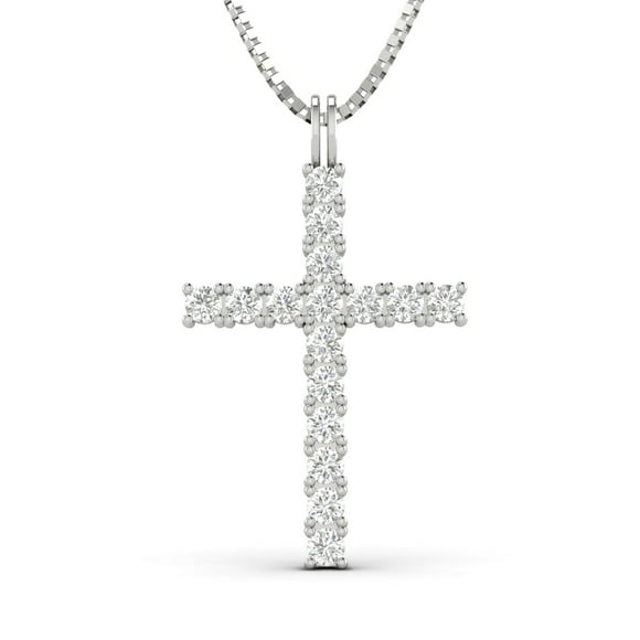 Pendentif Croix en Or Blanc 10k avec Diamond Naturel de 1/2 Carat TW (Couleur G-H, Pureté I2)
