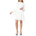 thumbnail image 2 of INSPIRE CHIC Women's Polka Dots Long Sleeve A Line Button up Belted Shirt Dress M White, 2 of 6