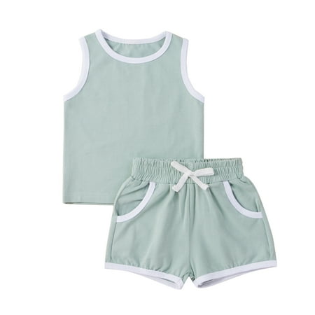 Baby Girl Clothes Set Summer Casual Kids Tricolor Tank Top With Pocket Shorts Casual Sleeveless Suit Items New Born Girls Clothing Sets 3-4 Years