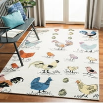 SAFAVIEH Novelty Gracelyn Roosters and Chicks Wool Area Rug, Ivory/Blue, 5' x 8'