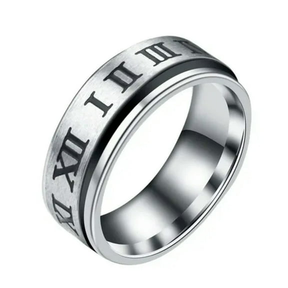 316L Stainless Steel Band 6MM Men's Roman Numeral Spinner Ring Size 7-12