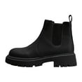 thumbnail image 5 of Rokment Womens Fall Winter Platform Chelsea Boots Black White Leather Chunky Heel Slip on Ankle Booties, 5 of 6