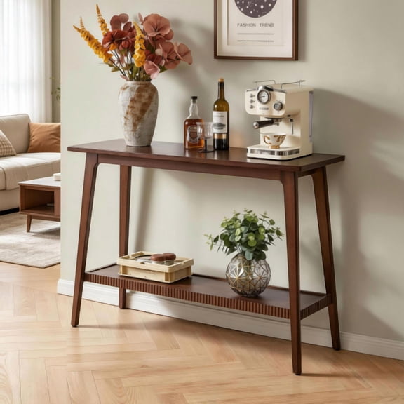 DRNANLIT Solid Wood Console Table, 2-Tier Entryway Sofa Table with Storage Shelf, Narrow Hallway Accent Table