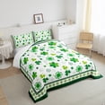 thumbnail image 3 of jejeloiu Lucky Clover Leaves Queen Comforter Set,Happy St.Patrick Day Bedding Sets,Green White Bedding Comforter Set For Men Women,Luxury Bedroom Decor,3-Piece, 3 of 8