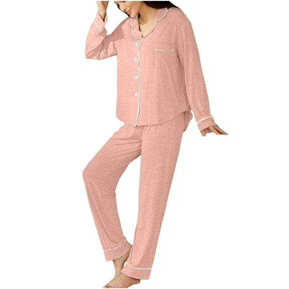 Kaemgyyd Womens Pajama Sets 2 Piece Outfit Button down Long Sleeve Sleepwear and Elastic Waist Pants Soft Comfy Loungewear