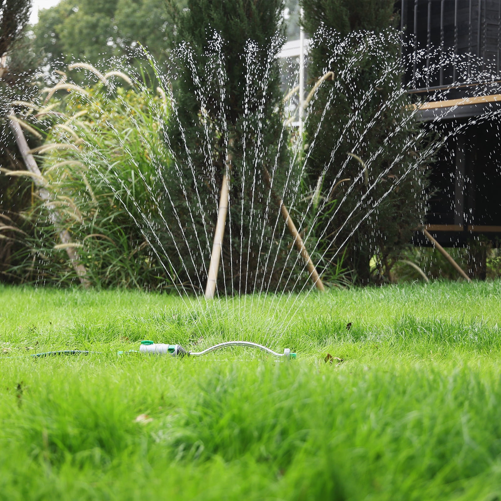 Restmo Heavy Duty Oscillating Sprinkler with 18 Brass Nozzles, Stable Metal Base, Covers Up to 3,600 Sq. Ft., Adjustable Flow & Width Sprinkler for Garden, Flower Beds, Large Area Watering