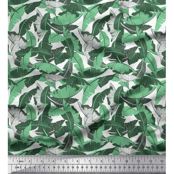 Soimoi Green Cotton Duck Fabric Palm Leaves Decor Fabric Printed Yard 42 Inch Wide