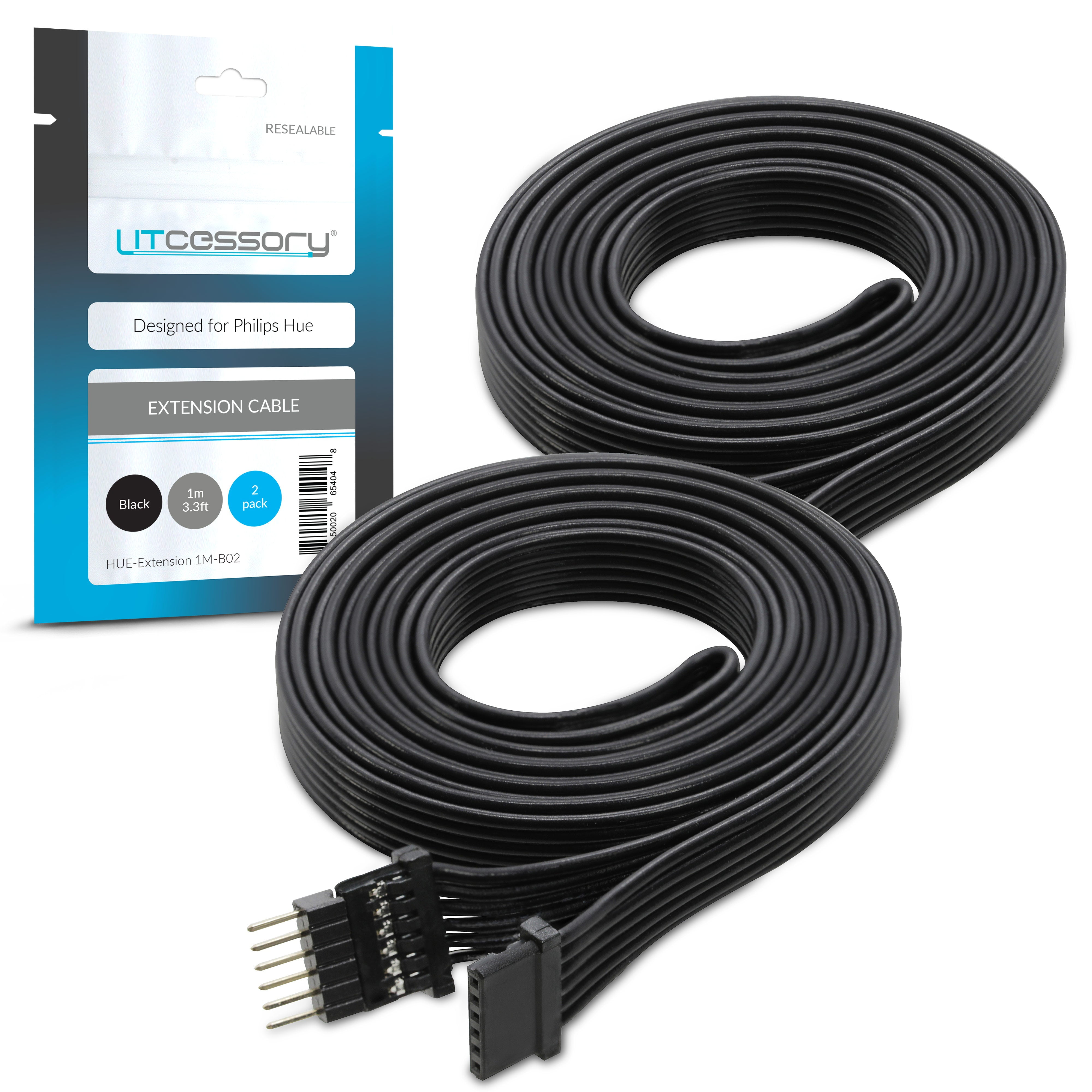 religion Nogle gange nogle gange Spænding Litcessory Extension Cable for Philips Hue Lightstrip Plus (3.3ft, 2 Pack,  Black - MICRO 6-PIN V4) - Walmart.com