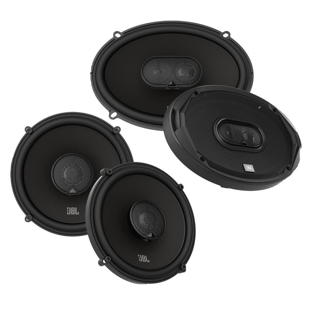 Altavoces de audio para coche JBL STADIUM962M 6x9 coaxiales de 3 vías (par) con cable coaxial STADIUM62F de 2 vías de 6.5 pulgadas (par)