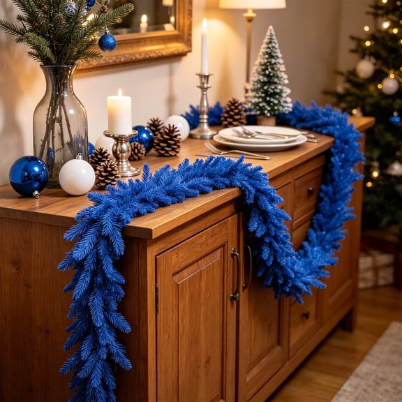 Liamobondopolis Blue Christmas Garland, Artificial Pine Holiday Decor Wreath Vine, Available in 9FT Length Options for Indoor Outdoor Xmas Decoration