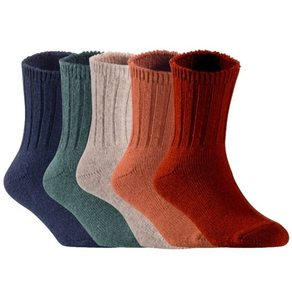 Children's Durable, Stretchable, Thick & Warm Wool Crew Socks. Perfect as Winter Snow Sock and All Seasons FS01, 5 Pair, Size 4Y-6Y, Navy, DarkGrey, Biege, Coffee, Wine