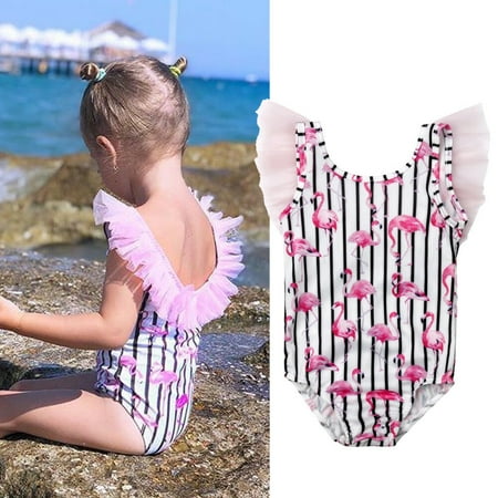 Baby Kids Girls One Piece Flamingo Tulle Swimsuit Little Girl Bikini Beach Suit Swimsuits Swimwear Bathing Suit