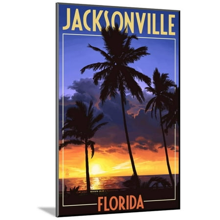  Jacksonville  Florida  Palms and Sunset Wood Mounted 