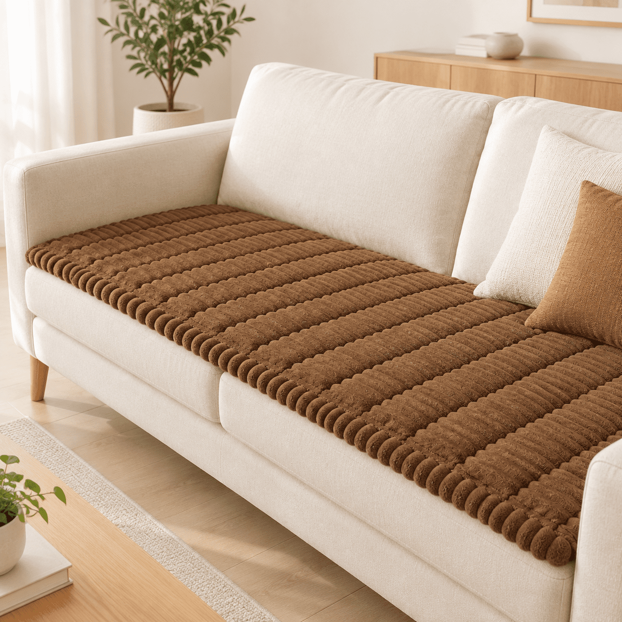 Brown 27.6 x47 Plush Flannel Pet Sofa Protector Couch Cover For Dogs