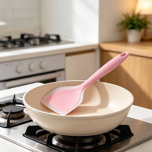 Non-Scratch Silicone Spatula for Nonstick Cookware, 10-Inch Flexible Rubber Turner with Stainless Core, Heat-Resistant 446 °F Kitchen Utensil for Eggs Pancakes Baking,Pink