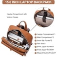 thumbnail image 2 of Leather Backpack for Women 15.6 inch Laptop Backpack Purse Casual Business Travel Computer Shoulder Bags with Trolley Sleeve Brown, 2 of 7