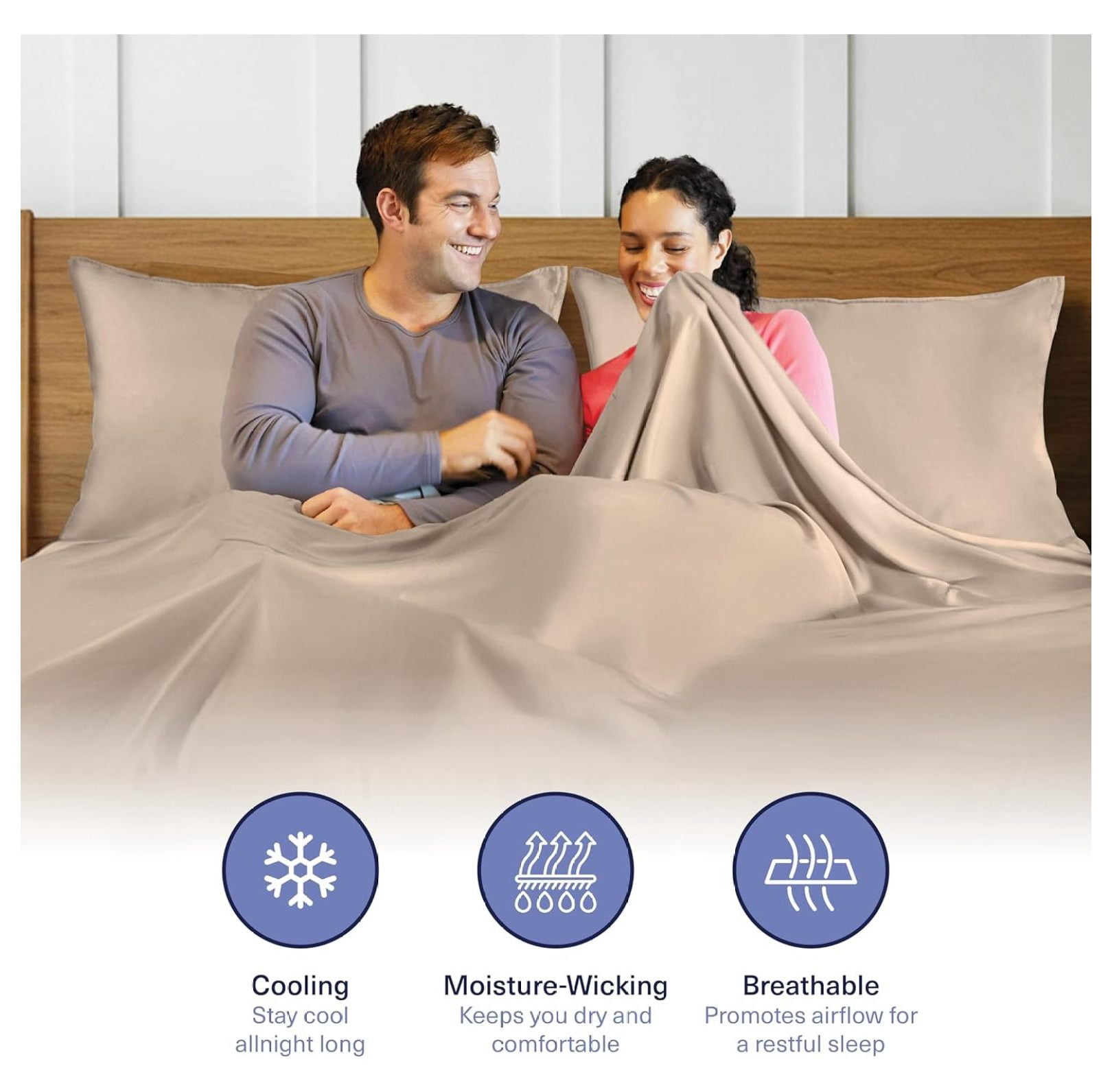 Kickoff Viscose Bamboo Fitted Sheet Queen Size, 100% Organic Cooling Sheets Fitted ONLY Viscose Bamboo Sheets Queen Size Bed Sheet for Hot , Extra Deep Pocket, 4 Corner Strap (Q, Iced Latte)