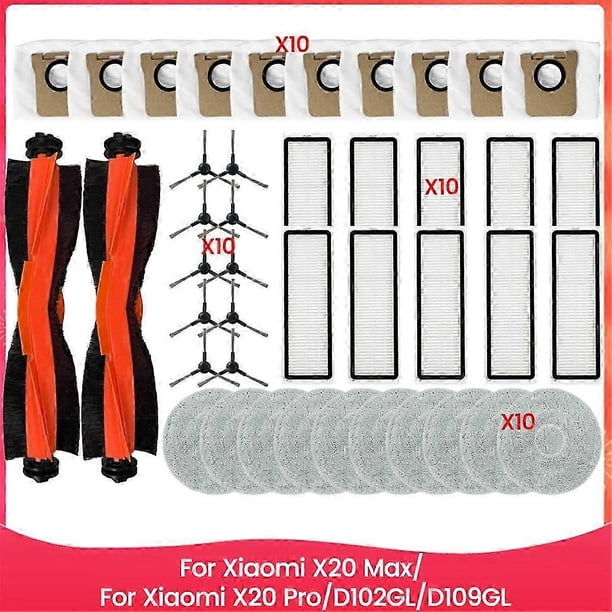 42PCS for Xiaomi X20 Max/Xiaomi X20 Pro/D102GL/D109GL Vacuum Spare Parts Main Side Brush Hepa Filter Mop Cloth Dust Bag