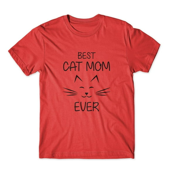 Mighty Circus Best Cat Mom Ever T-Shirt 100% Cotton Premium Tee - Red, Medium