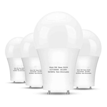 

GU24 Base Light Bulb Daylight 3000K LED Bulb 9.5Watt 80W Equivalent A19 Shape for Ceiling Fans Twist Lock GU24 Base Bulb for CFL Replacement Pack of 4