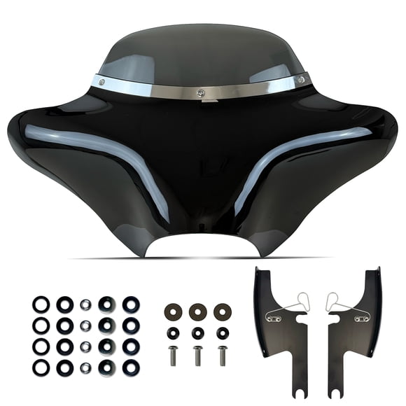 Krator Front Batwing Motorcycle Fairing Compatible with Harley Davidson Road King FLHR (1994-2023) & Road King Special FLHRXS (2017-2026) Gloss Black ABS Fairing, 6" Windshield with Chrome Trim, Smoke