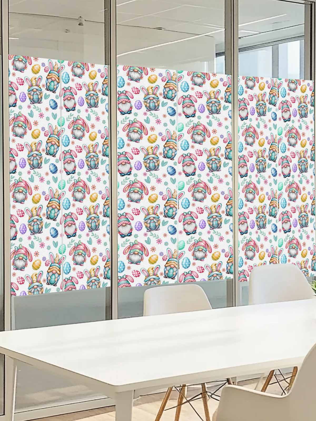 Easter Gnomes Window Privacy Film, Watercolor Easter Eggs Rabbit Ears Gnomes Frosted Glass Window Clings Static Cling UV Heat Blocking Reusable Door Sticker for Bathroom 23.6 x 78.7 Inch