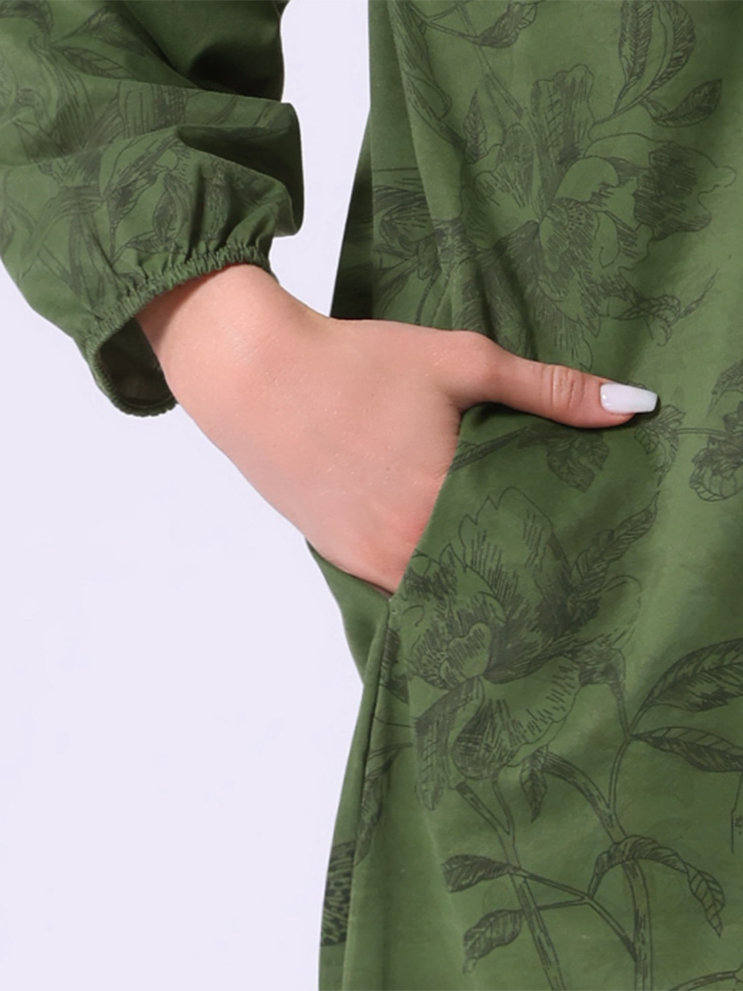 DARING DIVA Women's Long Sleeve Round Neck Tie Front Nightshirt with Pocket XL Green
