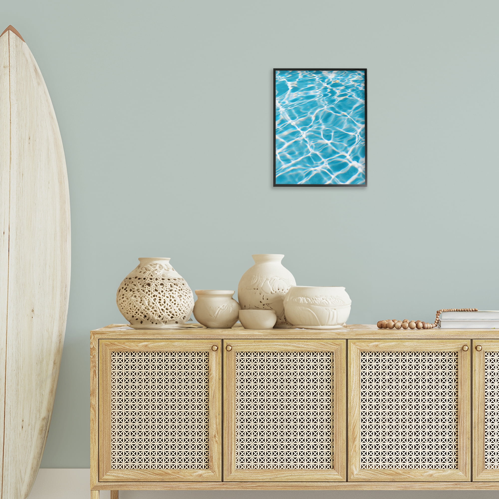 Stupell Industries Summer Water Reflection Abstract Painting Black Framed Art Print Wall Art, 16 x 20