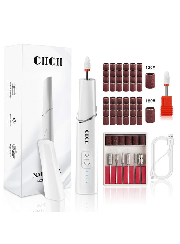 Electric Nail Drill Machine, CIICII Professional Nail Drill Kit (66Pcs Cordless Portable 4-Speed Rechargeable Forward & Reverse Design Nail File Set) for Acrylic Nails/DIY Manicure & Pedicure