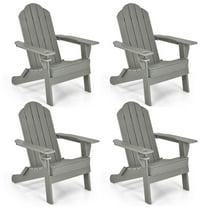 Gymax 4PCS Patio Folding Adirondack Chair Weather Resistant Cup Holder Yard Grey