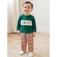 thumbnail image 3 of Toddler Baby Girl Christmas Outfit Santa Claus Embroidery Crewneck Long Sleeve Pullover Sweatshirt and Plaid Pants 2Pcs Fall Winter Clothes Set, 3 of 8