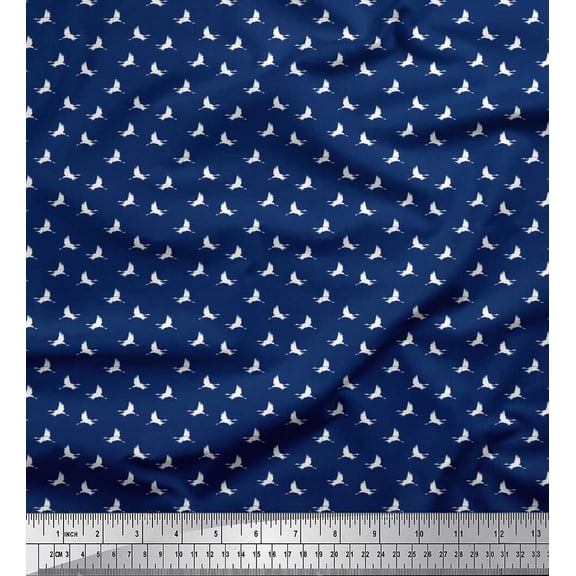 Soimoi Silk Fabric Stork Bird Shirting Decor Fabric Printed Yard 42 Inch Wide