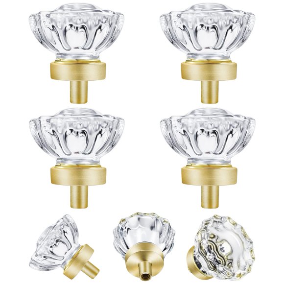 SHINY HANDLES Crystal Drawer Knobs Vintage 4 Pack, Glass Knobs for Cabinets and Drawers,Dresser, Kitchen Bathroom Cupboard, Brushed Brass(37×36mm, Round), Satin Brass