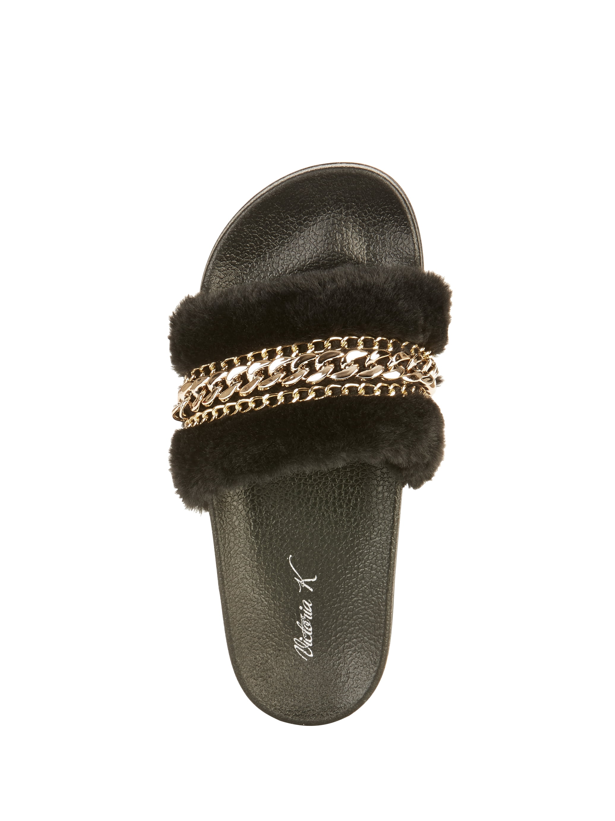 Victoria K Women's Faux Fur w/Chain Slider Slipper