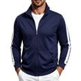 thumbnail image 2 of BRGZLK Mens Track Jacket Stand Collar Long Sleeve Color Block Lightweight Comfort Regular Fit Athletic Coats Fall Winter Fashion Coats with Pockets Navy 3XL, 2 of 6