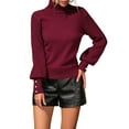 thumbnail image 3 of Women'S Fall Winter High Neck Sweaters for Women Lantern Sleeve Knitted Pullover Sweater Jumper Tops Wine Red L, 3 of 8